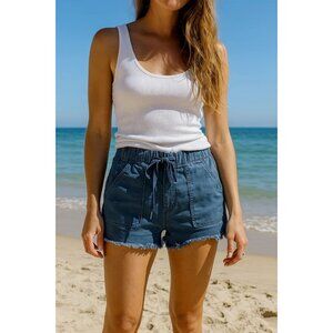 YMI Large  Dream High Rise Joggers Shorts with Tie Medium Blue